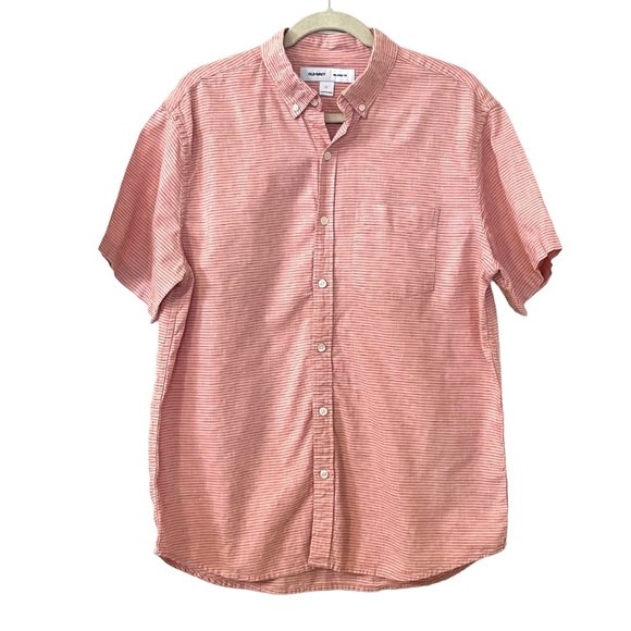 Old Navy Other - Old Navy Men's Button Down Shirt Shirt Sleeve Salmon Linen Blend Size L Striped